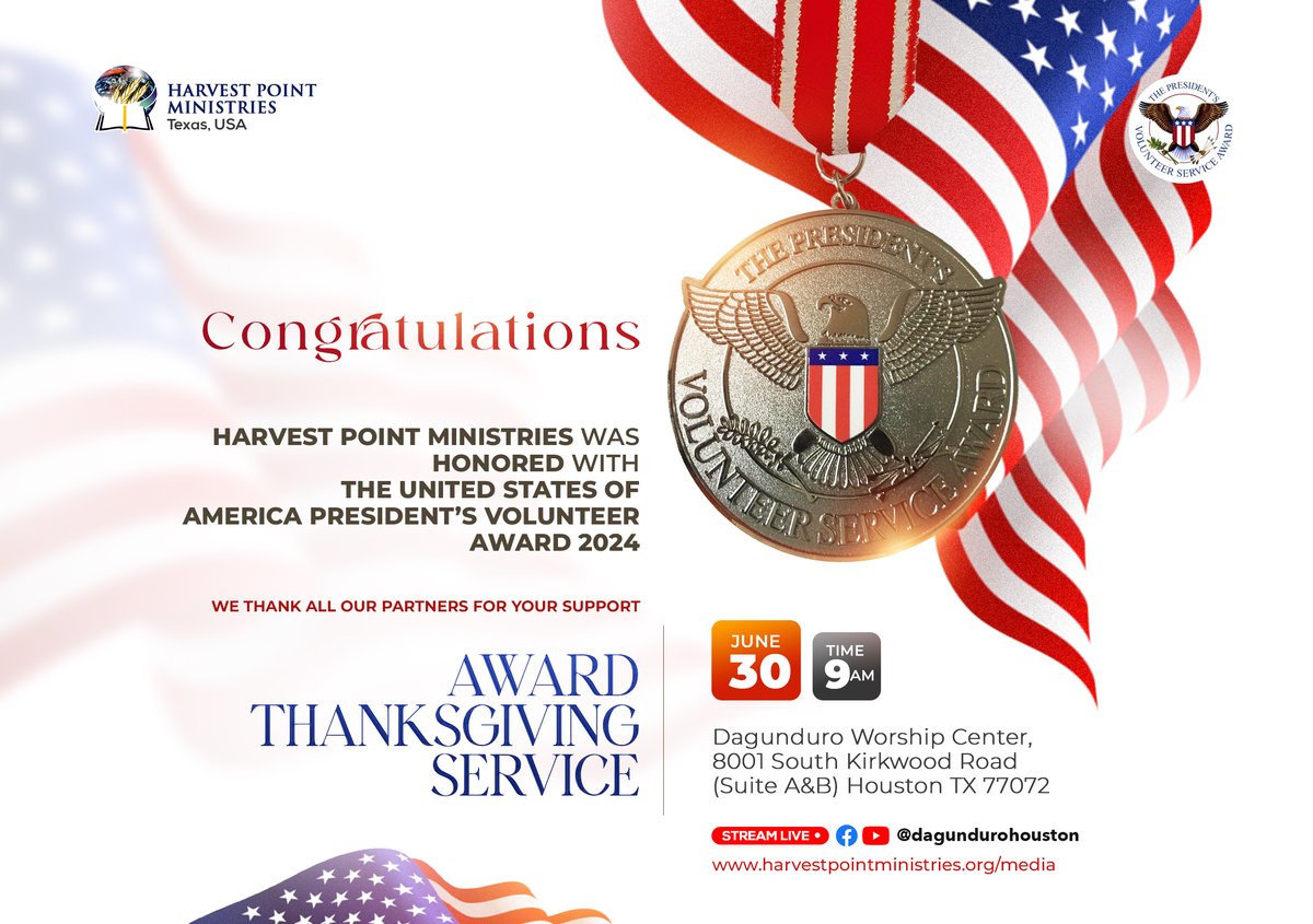 Harvest Point Ministries – Presidential Volunteer Service Award Flyer